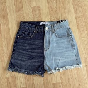High Waist Color Block Denim Shorts - Acid Wash Mom Jeans